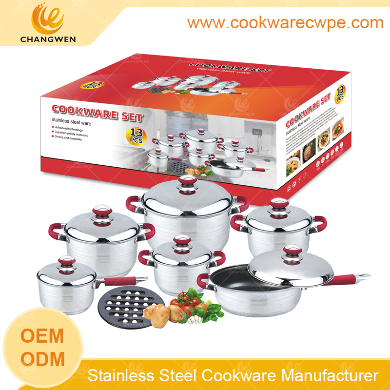 customized cookware set 13pcs stock pot frying pan saucepan wok stainless steel wholesaler CW51002-13Y01