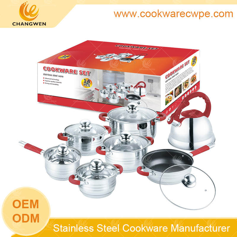 kitchenware set cookware stainless steel saucepan casserole belly shape glass lid made in China CW51003-14Y02