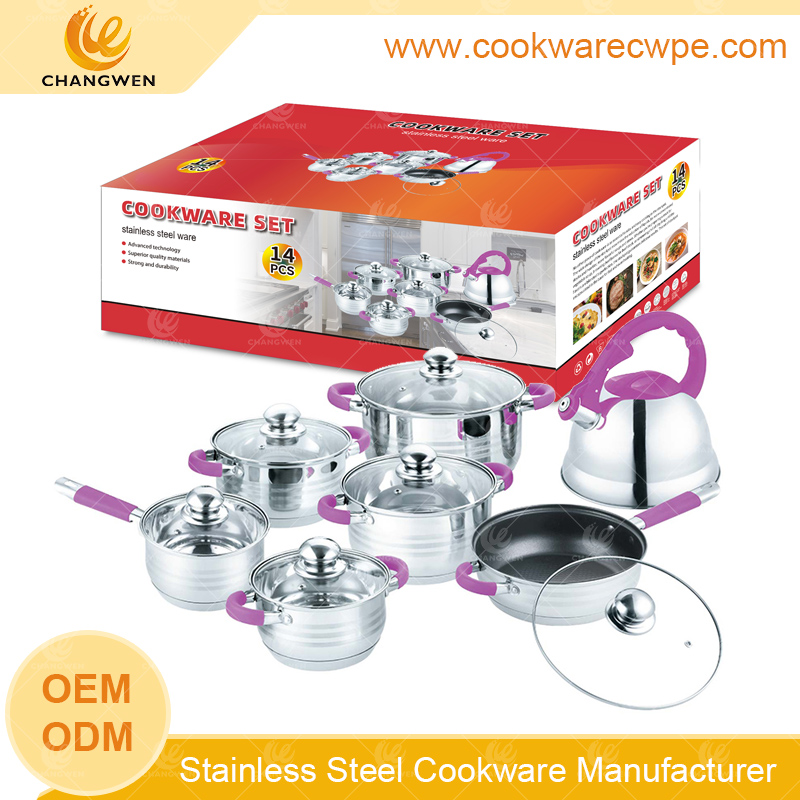 stainless steel cookware set belly shape pots and pans 3.5L whisting kettle capsule bottom made in China CW51003-14Y04