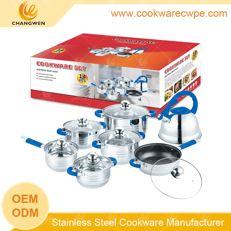 stainless steel pots set cookware frying pan nonstick whistling kettle China factory CW51003-14Y05