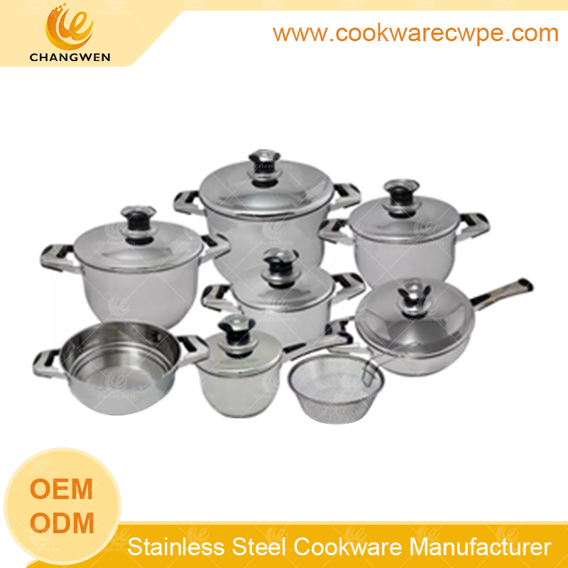 large stainless steel cook pots and pans cookware set casserole saucepan frying pan wide edge OEM CW51006-14N01