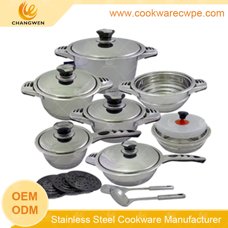 pots set stainless steel cookware set frying pan mirror polishing S/S lid manufacture China CW51006-19N01