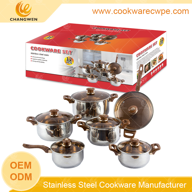 saucepan stainless steel fry pan cookware cooking pans 8pcs belly shape  OEM factory CW51011-08N01