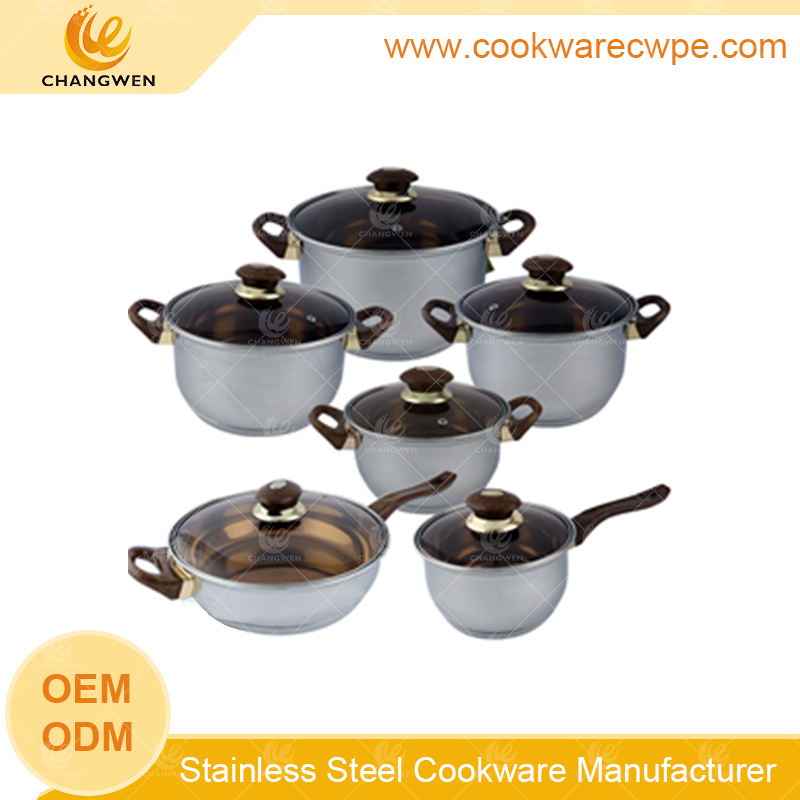 stainless steel cookware kitchen set nonstick pots and pans gold-plated 12pcs manufacture made CW51011-12N02